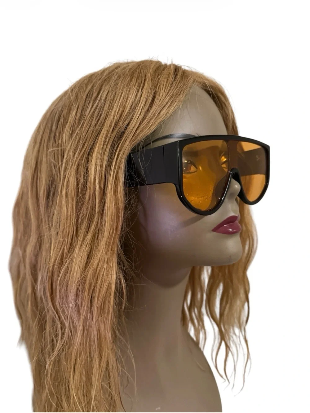 Oversized Black Frame Sunglasses with Amber Lenses - Women's Fashion